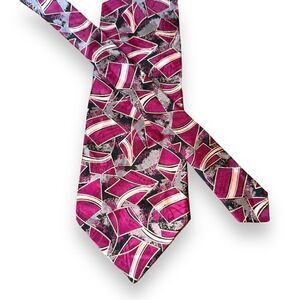 70s Givenchy Monsieur Red Abstract Handmade Silk Tie